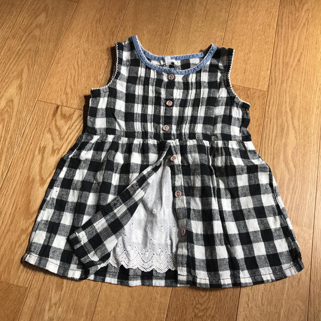 Seraph(セラフ)のレースがちらりギンガムチェックワンピ キッズ/ベビー/マタニティのキッズ服女の子用(90cm~)(ワンピース)の商品写真