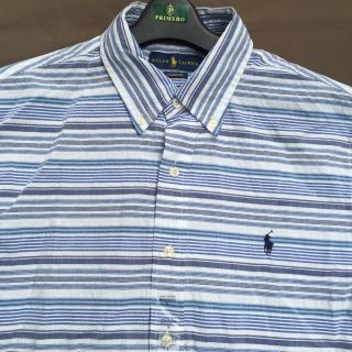 ポロラルフローレン(POLO RALPH LAUREN)の新品 ラルフローレン シャツ　長袖　ホースマーク　ボーダー　ブルー　青(シャツ)