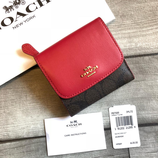 COACH コーチ 三つ折り財布 レッド 赤 シグネチャー-