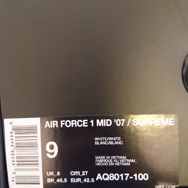 NIKE AIR FORCE1 MID 07 SUPREME US9 27cm