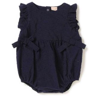 ベビーギャップ(babyGAP)のレース ロンパース リボン ノースリーブ 70 紺 子供服 ベビー服(ロンパース)