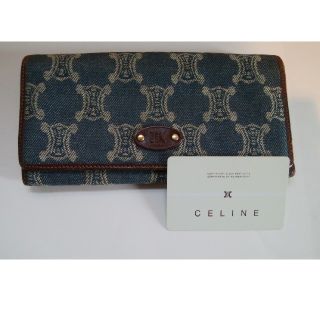 【レア】CELINE 折り財布 マカダム柄 デニム レザー カード 収納 10枚