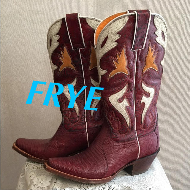 FRYE ウエスタン ブーツ NY購入 レア 美品 ワインレッド B5 - 靴/シューズ