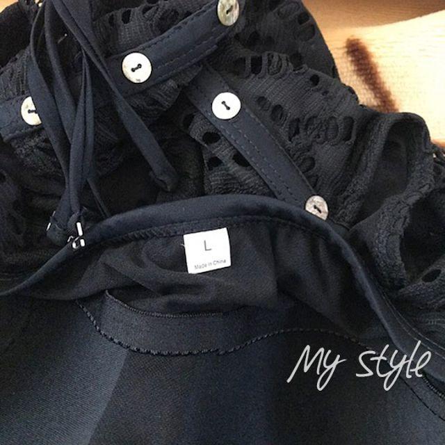 シースルー レース モノキニ ワンピース 水着 黒 スイムウェア L レディースの水着/浴衣(水着)の商品写真