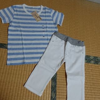 ムジルシリョウヒン(MUJI (無印良品))の無印良品ボーダーTシャツ+birthday白レギンスパンツ(Tシャツ/カットソー)