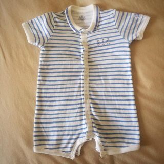 プチバトー(PETIT BATEAU)のプチバトー ボーダー ショートオール 【60】(カバーオール)