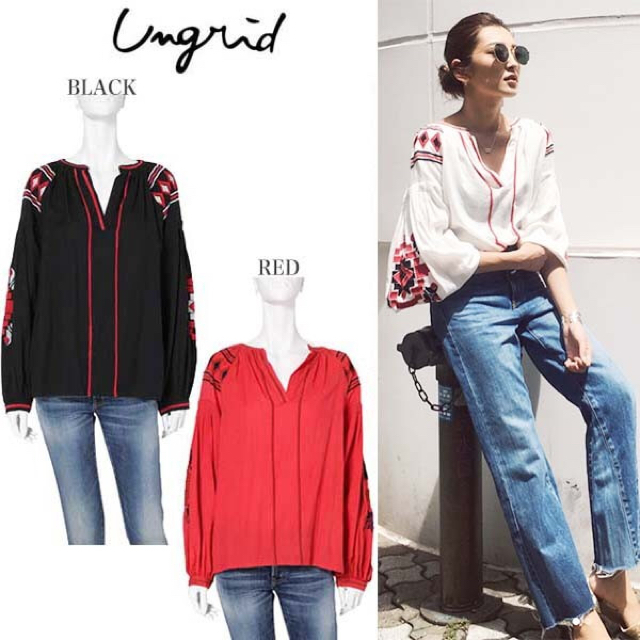 Ungrid(アングリッド)のUngrid エンブロイダリーボリュームスリーブブラウス 新品未使用♡ レディースのトップス(シャツ/ブラウス(長袖/七分))の商品写真