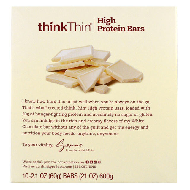 think Thin プロテイン 低糖質 お菓子 ホワイト チョコ ダイエット コスメ/美容のダイエット(ダイエット食品)の商品写真