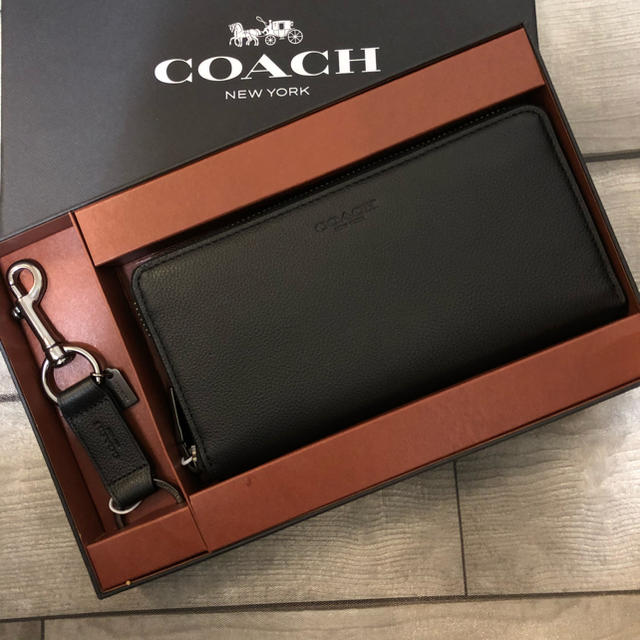 COACH コーチ メンズ 長財布 キーリング 箱セット ブラックのサムネイル