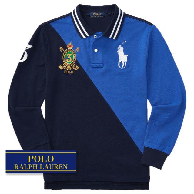 Ralph Lauren(ラルフローレン)の☆新品☆ 150 ラルフ 長袖ブロックコットンポロシャツ ネイビー 8968 キッズ/ベビー/マタニティのキッズ服男の子用(90cm~)(Tシャツ/カットソー)の商品写真