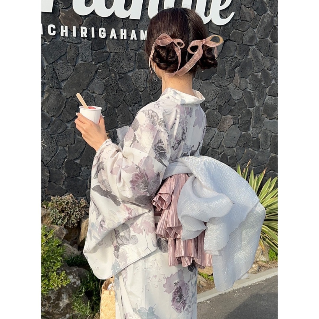 値下げ♡GRL 椿浴衣 帯 花柄 ストライプ モダン 古典 新作 夏 完売品-