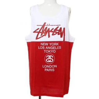 ステューシー(STUSSY)のSTUSSY タンクトップ バイカラー 赤(タンクトップ)