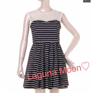 ラグナムーン(LagunaMoon)の【Laguna Moon】美品★胸元シースルーボーダーワンピース★ネイビー(ミニワンピース)