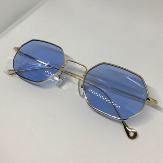 新品 未使用 八角形 サングラス 眼鏡 青 金 メンズ レディース(サングラス/メガネ)