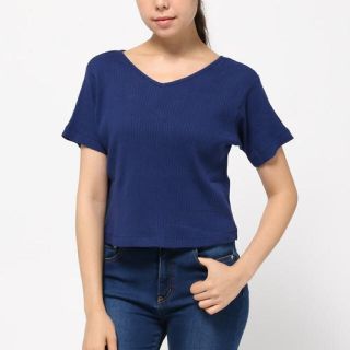 カスタネ(Kastane)のカスタネ 半袖vネックリブT ブルー(Tシャツ(半袖/袖なし))