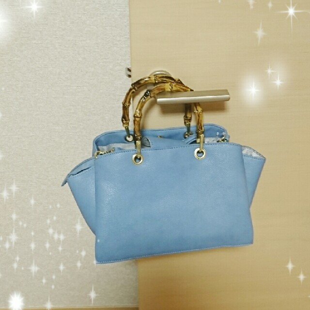 GU(ジーユー)のGU フェイクバンブーハンドルバッグ ブルー完売品⭐ レディースのバッグ(ショルダーバッグ)の商品写真