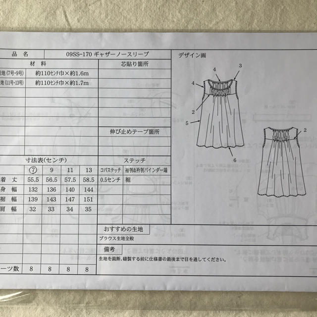 クルール  ギャザーノースリーブ 7号 ハンドメイドの素材/材料(型紙/パターン)の商品写真