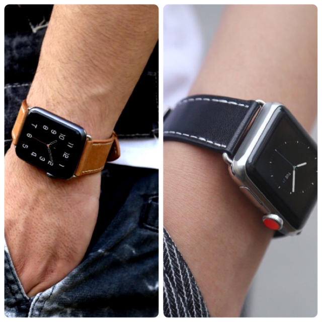 ☆送料無料 アップルウォッチ ベルト レザーバンド Apple Watch用 メンズの時計(腕時計(デジタル))の商品写真
