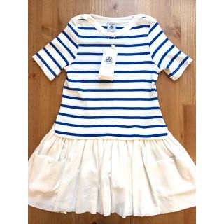 プチバトー(PETIT BATEAU)のケンキチ様専用♡4ans プチバトー  ブルーマリニエール切替ワンピース(ワンピース)