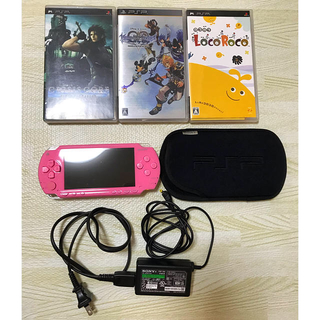 プレイステーションポータブル(PlayStation Portable)のPSP1000本体32MBソフト3点FFクライシスコアキングダムハーツロコロコ(携帯用ゲーム機本体)