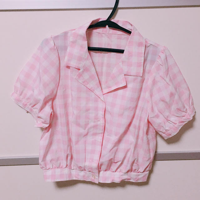 WEGO(ウィゴー)のパステルピンク ギンガムチェックトップス レディースのトップス(シャツ/ブラウス(半袖/袖なし))の商品写真