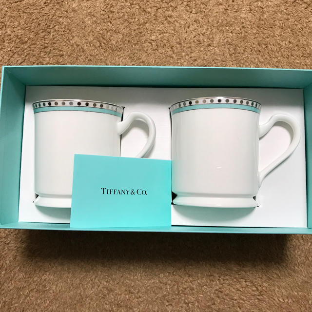 TIFFANY&Co.ティファニープラチナブルーバンドマグカップボーンチャイナ