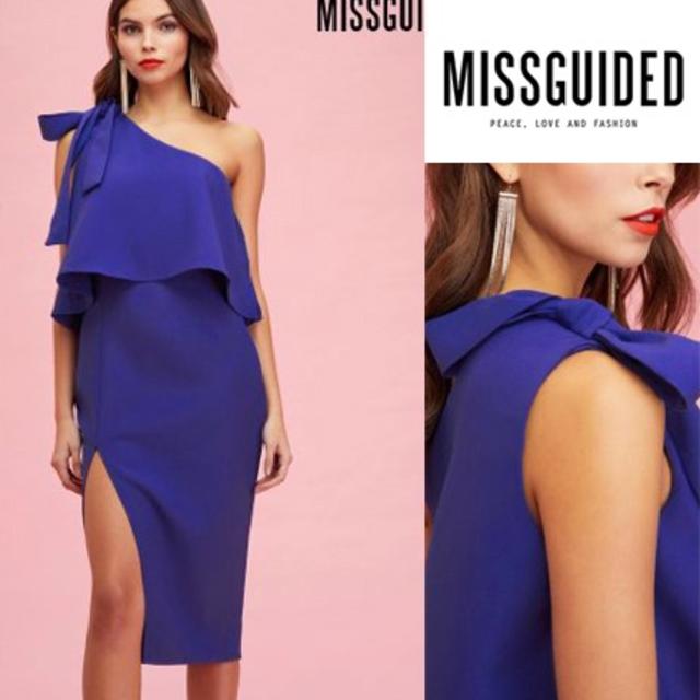 MISSGUIDED(ミスガイデッド)のMissguided◇ワンショルダー リボンスリーブ ミディワンピース ドレス レディースのワンピース(ひざ丈ワンピース)の商品写真