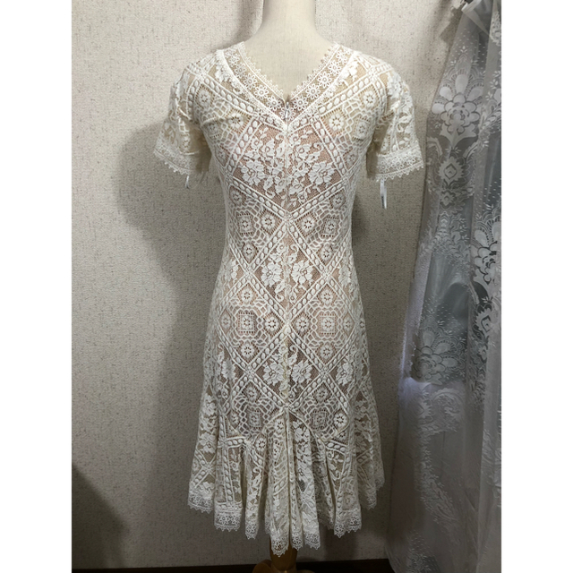 TADASHI SHOJI(タダシショウジ)の新品　Tadashi Shoji 総レース 膝丈ワンピース ドレス　ホワイト レディースのワンピース(ひざ丈ワンピース)の商品写真