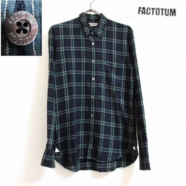 FACTOTUM(ファクトタム)のファクトタム メンズM 46 緑×紺/チェック柄 薄手長袖 シャツ 背中ブリーチ メンズのトップス(シャツ)の商品写真