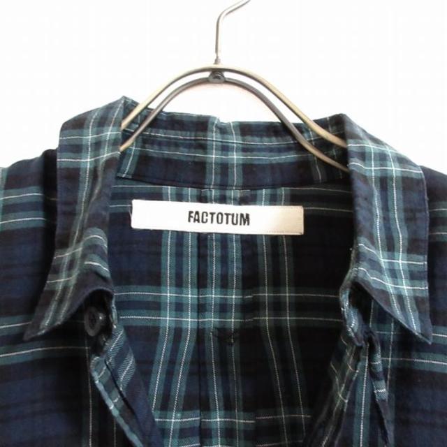 FACTOTUM(ファクトタム)のファクトタム メンズM 46 緑×紺/チェック柄 薄手長袖 シャツ 背中ブリーチ メンズのトップス(シャツ)の商品写真