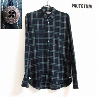 ファクトタム(FACTOTUM)のファクトタム メンズM 46 緑×紺/チェック柄 薄手長袖 シャツ 背中ブリーチ(シャツ)