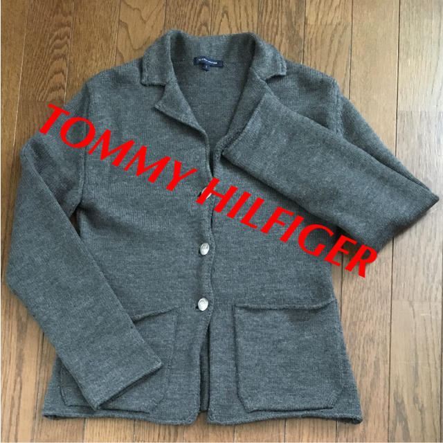 TOMMY HILFIGER(トミーヒルフィガー)のTOMMY HILFIGER ジャケット ニット 毛 S グレー カーディガン レディースのジャケット/アウター(テーラードジャケット)の商品写真