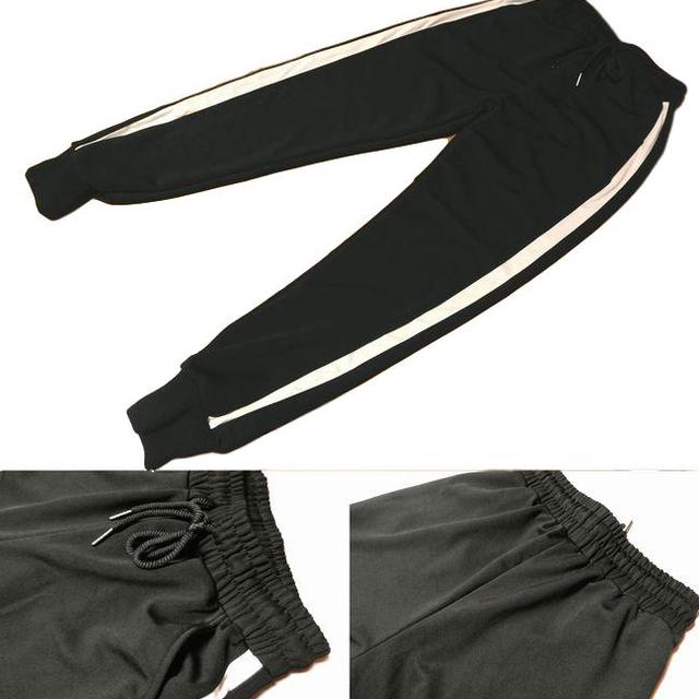 S サイドライン ジャージジョガーパンツ リブ 韓国衣装ダンス黒白AE22 レディースのパンツ(カジュアルパンツ)の商品写真