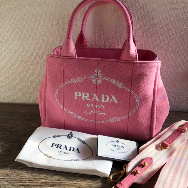 美品 PRADA プラダ カナパ バッグ ピンク Sサイズ-