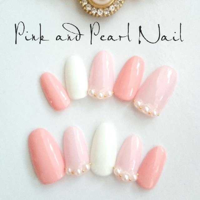 ピンク×パール♡ジェルネイルチップ コスメ/美容のネイル(つけ爪/ネイルチップ)の商品写真
