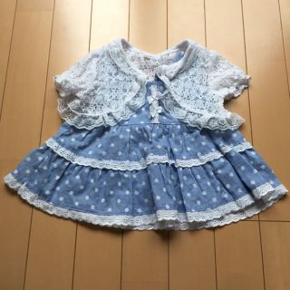 【美品】子供服 ワンピース ボレロ＋オーバーパンツ付 水色 80cm(ワンピース)