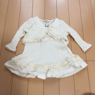 【美品】子供服 オーガニックコットン リブ編み ワンピース ボレロ付 白 80(ワンピース)