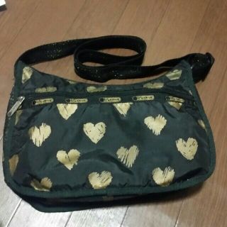 レスポートサック(LeSportsac)の美品 ハート☆レスポートサック 黒×gold(ショルダーバッグ)