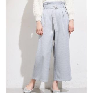 ナチュラルクチュール(natural couture)の専用☆ベルト付き ワイドパンツ Dカン付 フリル ギンガムチェック ブルー 水色(カジュアルパンツ)