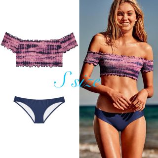 ヴィクトリアズシークレット(Victoria's Secret)の新品 ヴィクトリアシークレット オフショル タイダイ 水着 ビキニ ネイビー(水着)