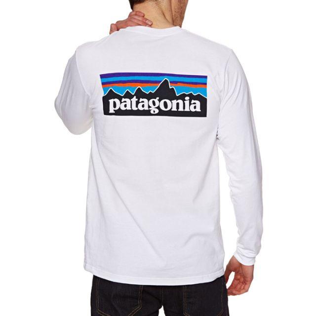 patagonia(パタゴニア)の新品 XS 即日発送パタゴニア JPサイズS P6 ロゴ 長袖Tシャツ白2018 メンズのトップス(Tシャツ/カットソー(七分/長袖))の商品写真