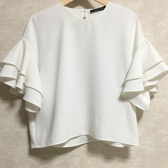 ZARA(ザラ)のzara 袖フリルブラウス レディースのトップス(シャツ/ブラウス(半袖/袖なし))の商品写真