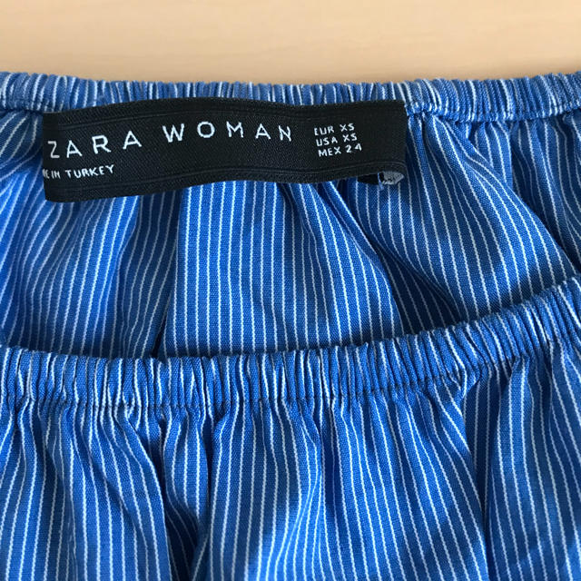 ZARA(ザラ)のZARAザラ❤︎オフショル盛り袖ブラウス❤︎ ブルーストライプ レディースのトップス(シャツ/ブラウス(長袖/七分))の商品写真