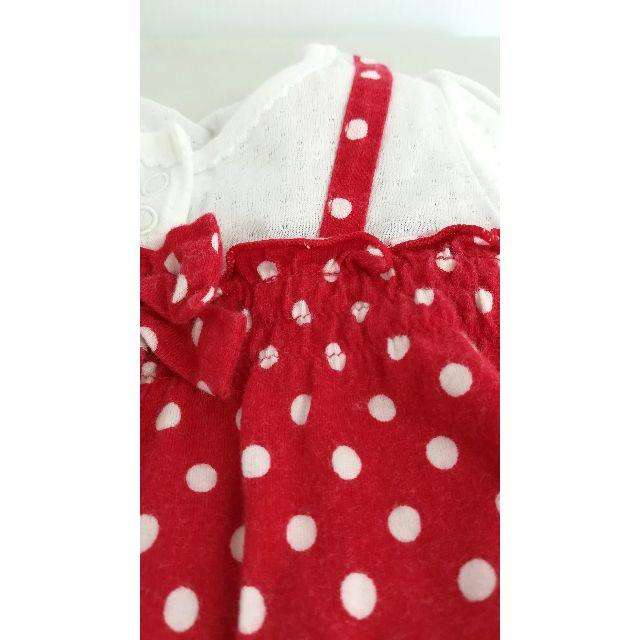 mikihouse(ミキハウス)のベビー服！ミキハウス ロンパース 70！赤色のドット柄・ショートオール キッズ/ベビー/マタニティのベビー服(~85cm)(ロンパース)の商品写真