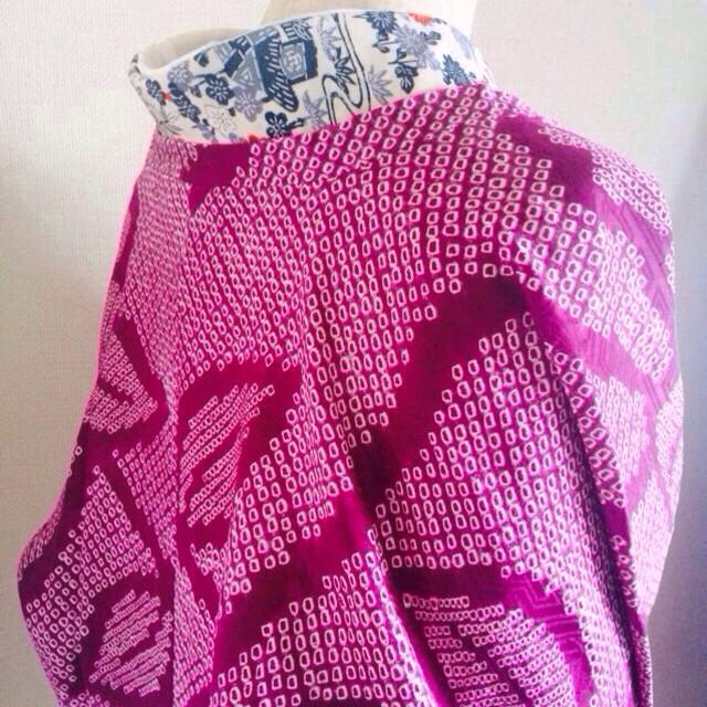 正絹 袷 道行 紫牡丹 絞り レディースの水着/浴衣(着物)の商品写真