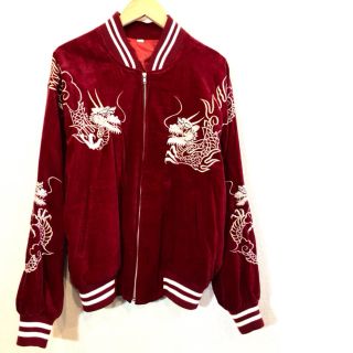 SOUVENIR JACKET★スカジャン★ベロア★龍★濃赤★国産★日本製(スカジャン)