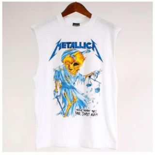 メタリカ METALLICA ノースリーブ Ｔシャツ メンズ 三代目 M 白(Tシャツ/カットソー(半袖/袖なし))