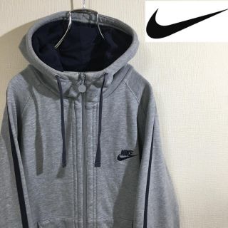 ナイキ(NIKE)のNIKE ナイキ ジップ パーカー グレー 90s ワンポイント  ロゴ(パーカー)