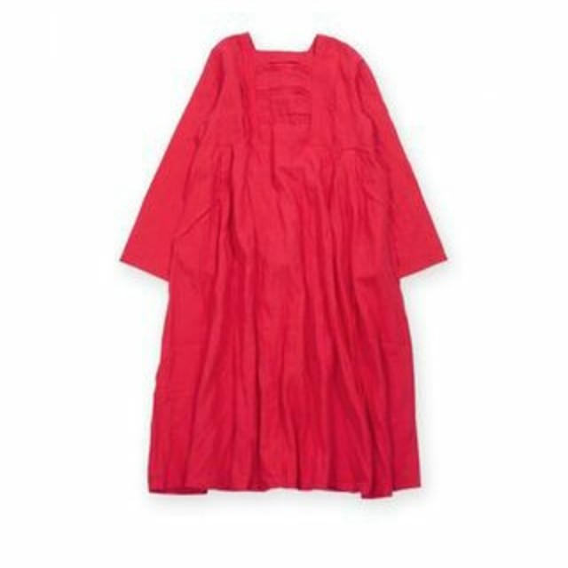 nest Robe(ネストローブ)の【美品】ﾈｽﾄﾛｰﾌﾞ ﾘﾈﾝﾐﾙﾌｨｰﾕﾀｯｸﾜﾝﾋﾟｰｽ RED レディースのワンピース(ロングワンピース/マキシワンピース)の商品写真