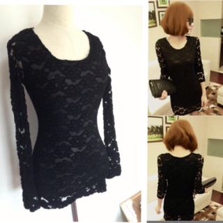 新品✨春大活躍❤総レースTOPS❤BK(カットソー(長袖/七分))